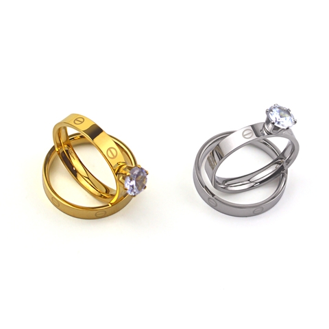 Nhẫn Titan - TC079 - Set 2 nhẫn thời trang Cartier hột cao (có tách lẻ)