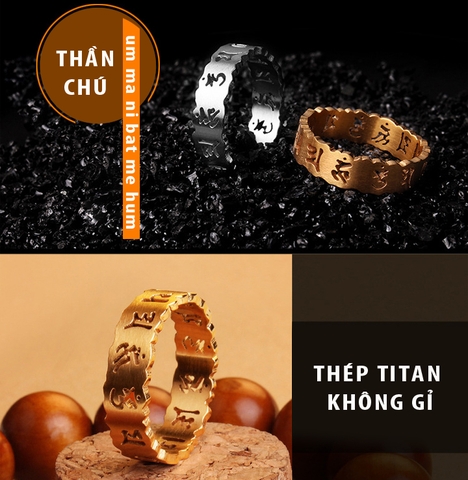 Nhẫn Titan - TC222 - Lục tự đại minh chân ngôn | Unisex