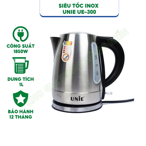 Ấm siêu tốc inox Unie UE-300 dung tích 1 Lít, 1850W - Hàng Chính Hãng