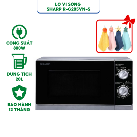 Lò vi sóng Sharp R-205VN(S) - Dung tích 20 lít - Công suất 800W - Hàng chính hãng bảo hành 12 tháng