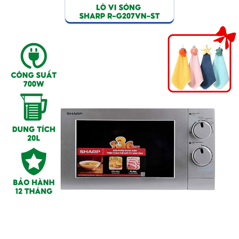 Lò Vi Sóng Sharp R-207VN-ST - Dung tích 20L - Công suất 700W - Hàng chính hãng bảo hành 12 Tháng