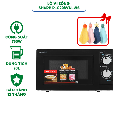 Lò vi sóng Sharp R-208VN-WS - Dung tích 20 lít - Công suất 700W - Hàng chính hãng bảo hành 12 tháng