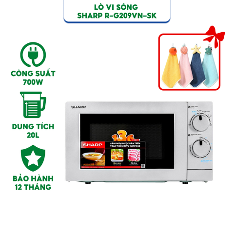 Lò vi sóng Sharp R-209VN-SK - Dung tích 20 lít - Công suất 700W - Hành chính hãng bảo hành 12 tháng