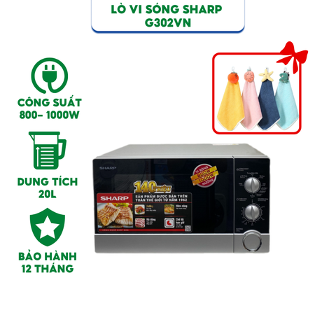 Lò vi sóng có nướng Sharp R-G302VN-S - Dung tích 23 lít - Công suất 1800W - Hàng chính hãng bảo hành 12 tháng