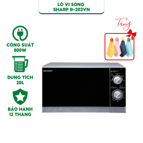 Lò vi sóng Sharp R-203VN-M - Dung tích 20 lít - Công suất 800W - Hàng chính hãng bảo hành 12 tháng