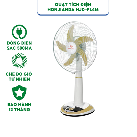 Quạt sạc/ Quạt Tích Điện HONJIANDA HJD-FL416 2 bình - Hàng Chính Hãng Bảo Hành 12 Tháng