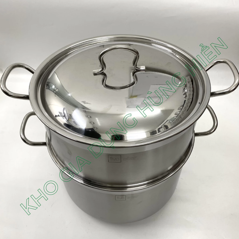 Bộ Nồi Xửng Hấp 3 Đáy inox 430 FiveStar Nắp Inox  02pcs - Kích Thước 32cm - Bảo Hành Chính Hãng