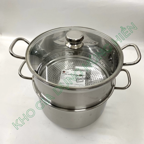 Bộ Nồi Xửng Hấp 3 Đáy inox 430 FiveStar Nắp Kính 02pcs - Kích Thước 24cm/26cm/28cm/30cm - Bảo Hành Chính Hãng
