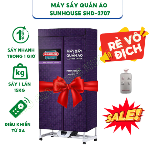 Tủ Sấy Quần Áo Sunhouse SHD2707 - Sấy Tối Đa 15kg Quần Áo - Công Suất 1500W - Bảo Hành Chính Hãng 12 Tháng