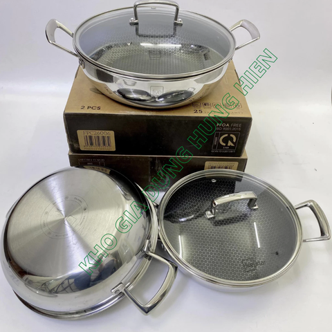 CHẢO CHỐNG DÍNH 3 LỚP INOX 304 2 QUAI BLACKCUBE size 24/26/28cm - HÀNG CHÍNH HÃNG
