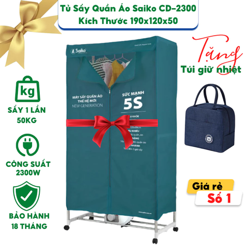 Tủ Sấy Quần Áo SAIKO CD-2300 - Sấy Tối Đa 50kg Quần Áo - Công Suất 2300W - Bảo Hành Chính Hãng 18 Tháng