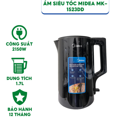 Ấm siêu tốc midea MK-1523DD - Công suất 2150W - Dung tích 1.7L - Bảo hành 12 tháng