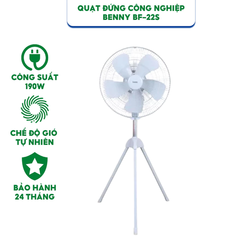 Quạt đứng công nghiệp Benny BF-22S - Công suất 190W - 3 tốc độ gió - Bảo Hành Chính Hãng 24 tháng