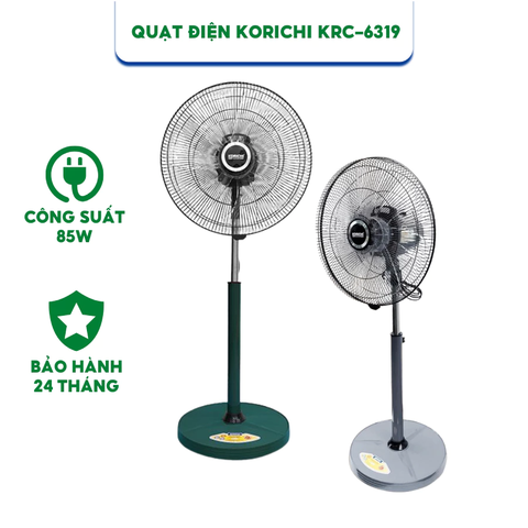 Quạt điện Korichi KRC-6319 XANH- Công suất 85W - 2 màu cao 1m3 - Bảo hành chính hãng 24 tháng