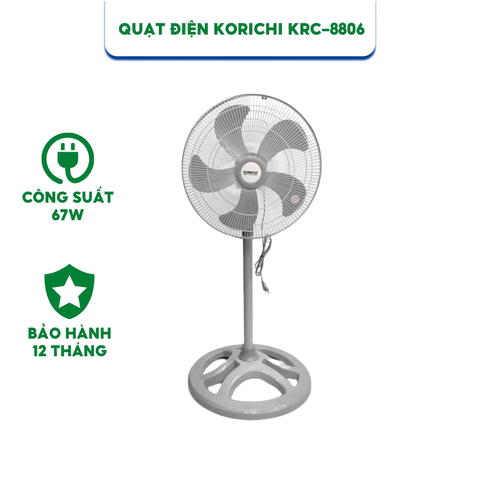 Quạt điện Korichi KRC-8806 - Công suất 67W - 5 cánh điều khiển núm vặn -Bảo hành chính hãng 12 tháng
