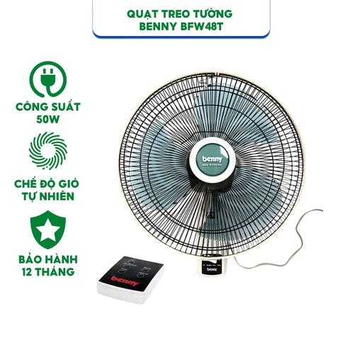 Quạt treo tường Benny BFW48T - Công suất 50W - 3 tốc độ gió - Bảo hành 12 tháng chính hãng