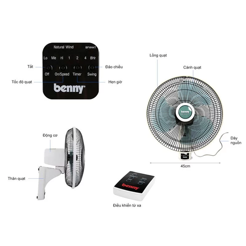 Quạt treo tường Benny BFW48T - Công suất 50W - 3 tốc độ gió - Bảo hành 12 tháng chính hãng