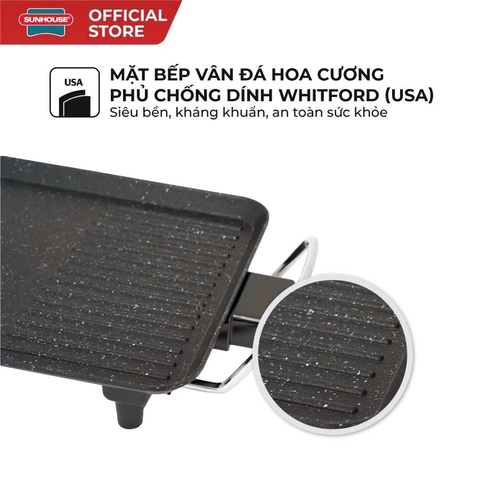 Bếp nướng điện Sunhouse SHD4607 - Công suất 1500W - Một miệng rót mỡ thừa tiện dụng - Bảo hành chính hãng 12 tháng