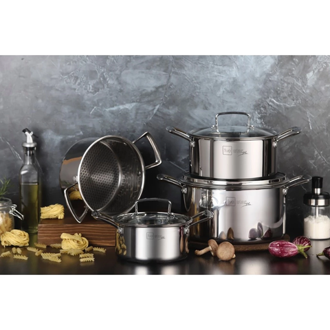 Bộ 4 Nồi Inox 304 Cao Cấp 3 Đáy Sillit Fivestar FP-B4011 Nắp Kính 10 pcs - Kích Thước 16cm/18cm/20cm/24cm - Bảo Hành Chính Hãng