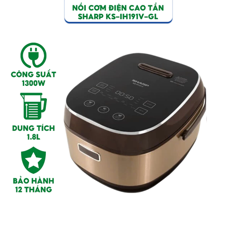 Nồi cơm điện cao tần Sharp KS-IH191V-BK - Dung tích 1.8L - Công suất 1300W - Hàng chính hãng - Bảo hành 12 tháng