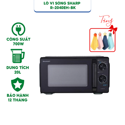 Lò vi sóng Sharp R-2040EH-BK - Dung tích 20L - Công suất 700W - 6 mức công suất - Bảo hành 12 tháng