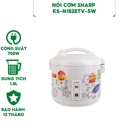 Nồi cơm điện Sharp KS-N182ETV-SW dung tích 1.8L - Hàng chính hãng bảo hành 12 tháng.