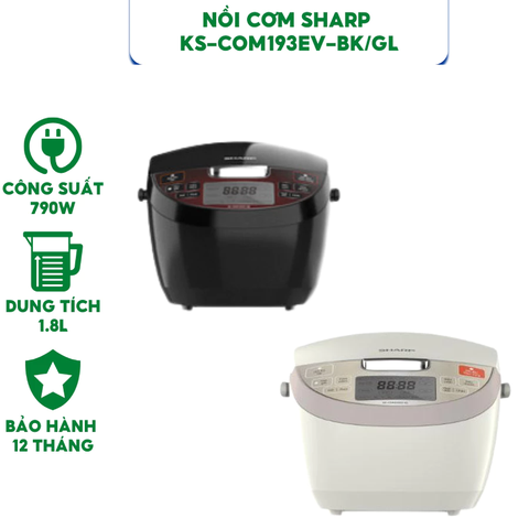 Nồi cơm điện Sharp KS-COM193EV-BK dung tích 1.8L - Hàng chính hãng bảo hành 12 tháng.