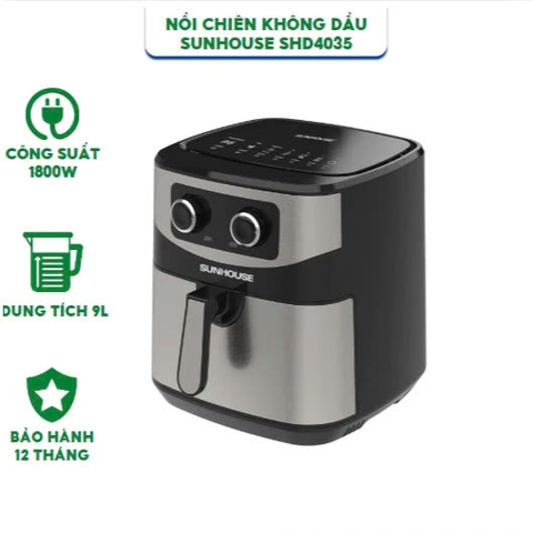Nồi chiên không dầu Sunhouse SHD4035 - Dung tích 9 lít - Công suất 1800W - Hàng chính hãng bảo hành 12 tháng