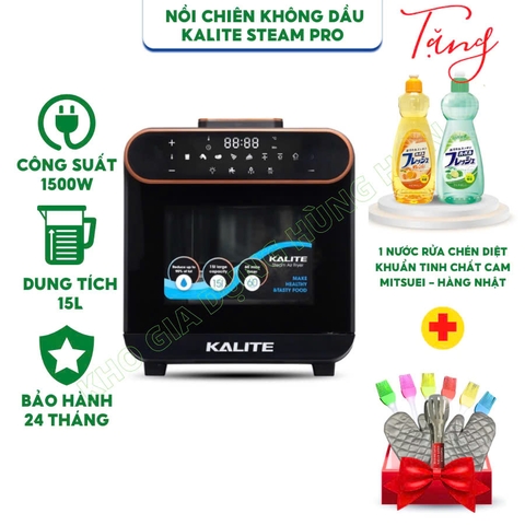 Nồi Chiên Không Dầu Hơi Nước Kalite Steam Pro - Dung tích 15  - Công suất 1500W - Hàng chính hãng bảo hành 24 tháng