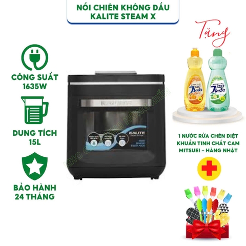 Nồi Chiên Không Dầu Hơi Nước Kalite Steam X - Dung Tích 15 lít - Công suất 1635W - Hàng Chính Hãng Bảo Hành 24 Tháng
