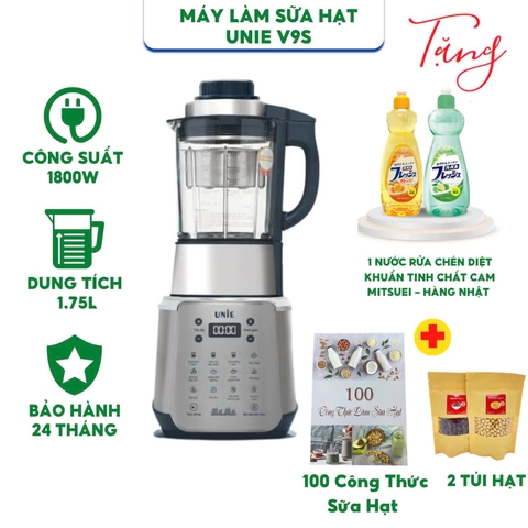 Máy Làm Sữa Hạt Xay Nấu Đa Năng UNIE V9S - Dung tích 1.75 lít - Công suất 1800W - Hàng Chính Hãng Bảo Hành 24 Tháng