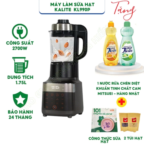 MÁY LÀM SỮA HẠT KALITE KL990P - Dug tích 1,75 lít - Công suất 2700W - Hàng chính hãng bảo hành 24 tháng