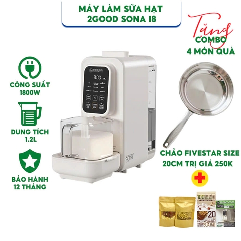 Máy Làm Sữa Hạt 2GOOD SONA i8 - Dung tích 1.2 lít - Công suất 1800W - Hàng Chính Hãng Bảo Hành 12 Tháng