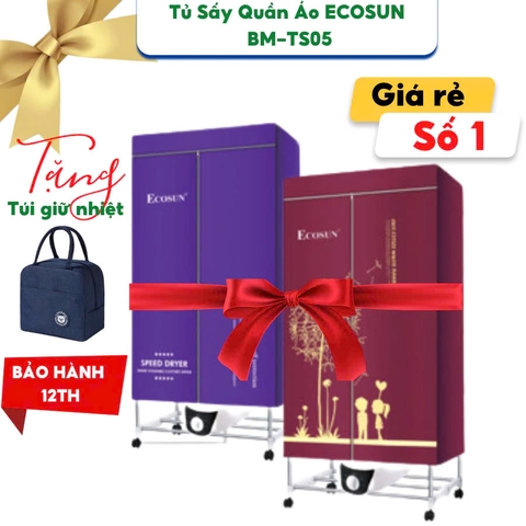 TỦ SẤY QUẦN ÁO ECOSUN BM-TS05 - Sấy tối đa 15 kg - Công suất 1600W - Hàng chính hãng bảo hành 12
