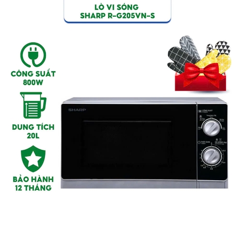 Lò vi sóng Sharp R-205VN(S) - Dung tích 20 lít - Công suất 800W - Hàng chính hãng bảo hành 12 tháng