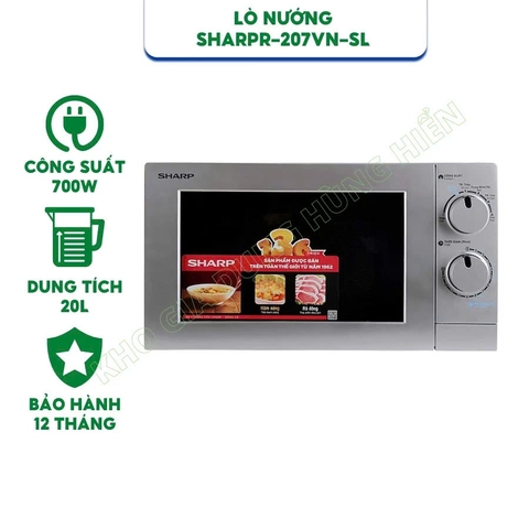 Lò Vi Sóng Sharp R-207VN-ST - Dung tích 20L - Công suất 700W - Hàng chính hãng bảo hành 12 Tháng