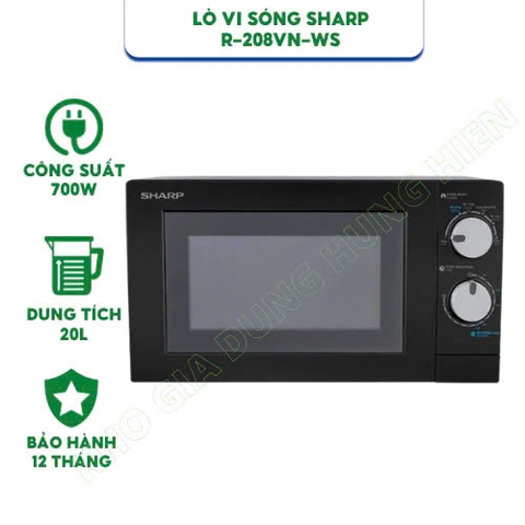 Lò vi sóng Sharp R-208VN-WS - Dung tích 20 lít - Công suất 700W - Hàng chính hãng bảo hành 12 tháng