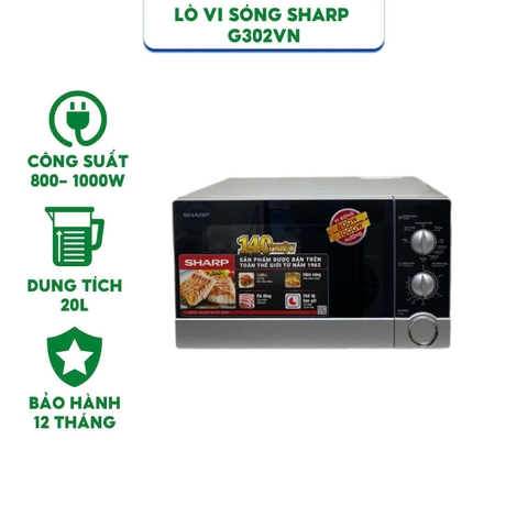 Lò vi sóng có nướng Sharp R-G302VN-S - Dung tích 23 lít - Công suất 1800W - Hàng chính hãng bảo hành 12 tháng