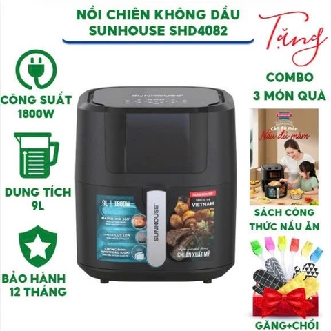 Nồi chiên không dầu Sunhouse SHD4082 Dung tích 9L - Công suất 1800W - Hàng chính hãng bảo hành 12 tháng.