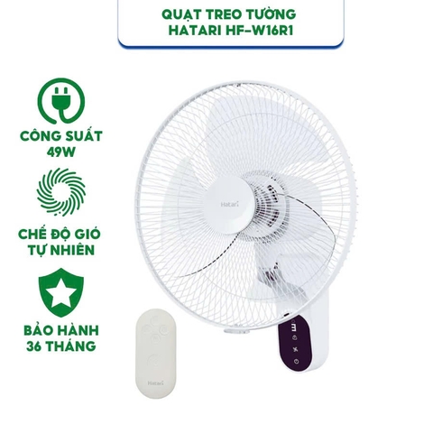 Quạt Thái Lan treo tường Hatari W16R1 - Công suất 49W - Điều khiển từ xa 3 cấp độ - Bảo hành chính hãng 36 tháng