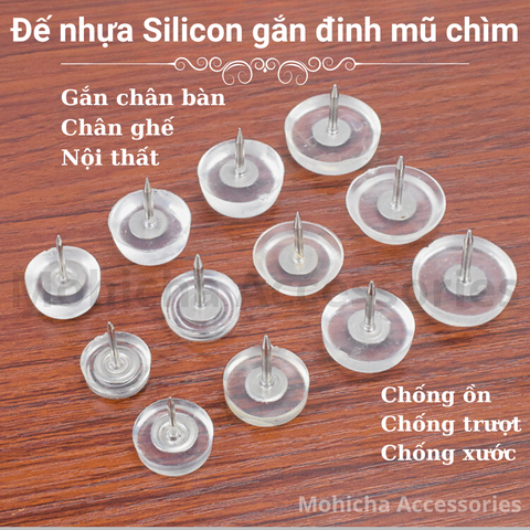 Đế nhựa Silicon có đinh gắn chân bàn ghế tác dụng giảm tiềng ồn chồng chầy xước sàn nhà