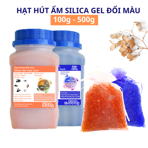 Hạt hút ẩm Silica Gel đổi màu hút ẩm nhanh, có thể tái sử dụng nhiều lần, đóng gói tiện dụng