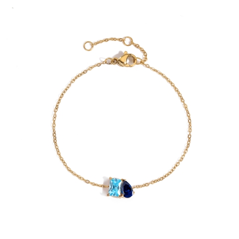Vòng tay titan vàng dây mảnh hạt xanh dương navy 2501022