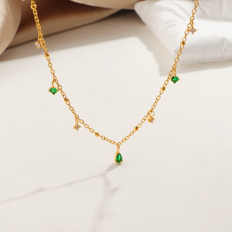 Dây chuyền titan vàng charm xanh lá 2600133