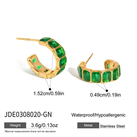 Bông tai titan vàng hạt xanh lá tròn 2600174