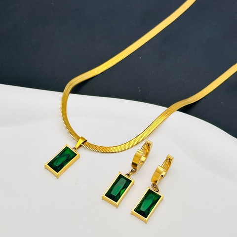 Bông tai titan hạt xanh chữ nhật 2500021