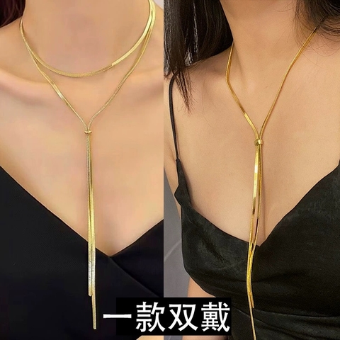 Dây chuyền titan dáng dài mạ vàng 2500227