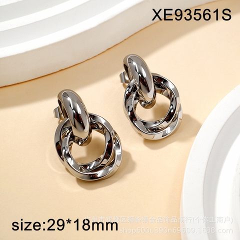 Bông tai titan bạc 2 mắc xích 2600262