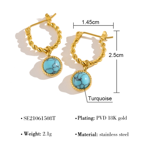 Bông tai titan vàng hạt ngọc lam 2600043