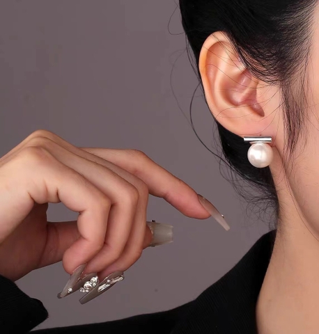 Bông tai titan hạt ngọc mạ bạc 2500075